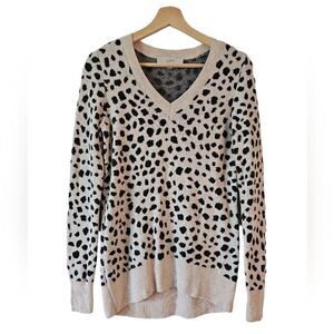 Loft Cheetah Spots Black  Sweater V Neck Pullover Animal Print Leopard XS